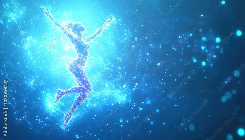 Abstract Representation of a Human Figure in a Blue, Starry, and Wireframe Style Abstract Representation of a Human Figure in a Blue, Starry, and Wireframe Style