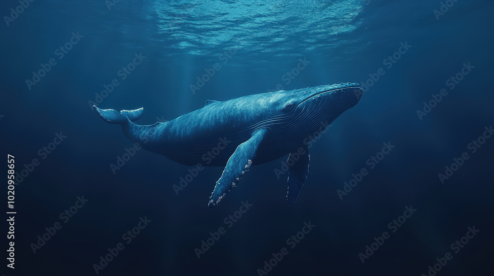 Fototapeta premium Majestic Blue Whale Swimming in Tranquil Waters