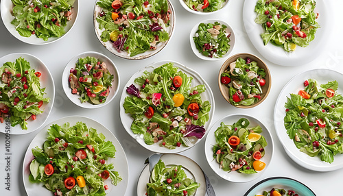 variety of salads on table promoting healthy food