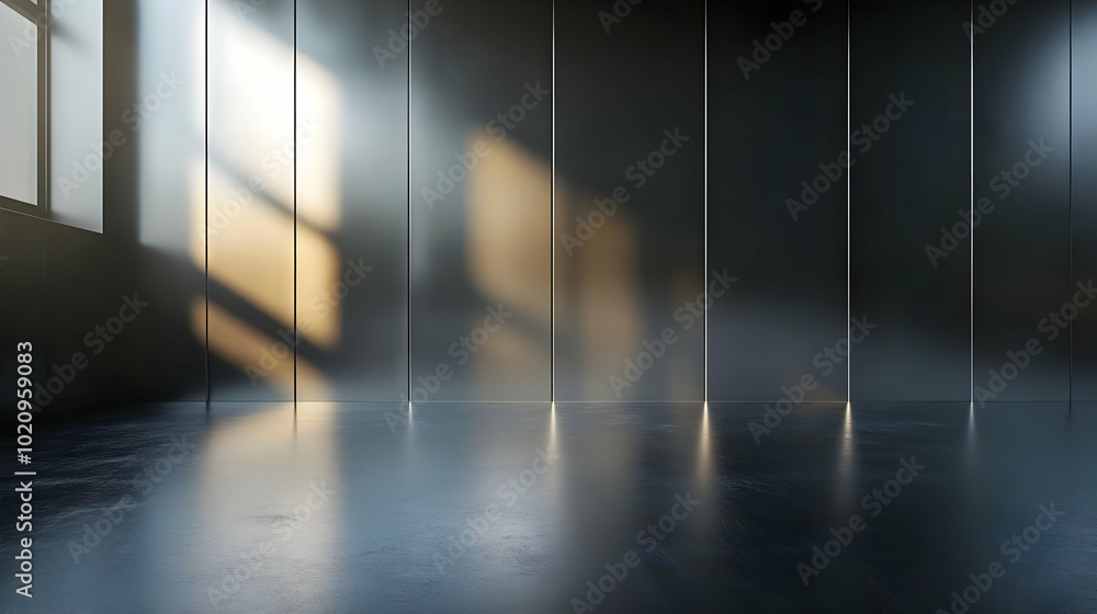 Fototapeta premium Empty Room With Window Light and Shiny Floor - 3D Illustration