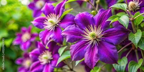 Close-up of Vivid Purple Flowers Blooming in a Garden with Green Foliage