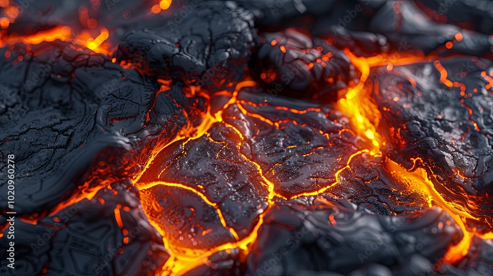 Close-up of Molten Lava Flowing Through Cracks in Cooled Lava Close-up of Molten Lava Flowing Through Cracks in Cooled Lava
