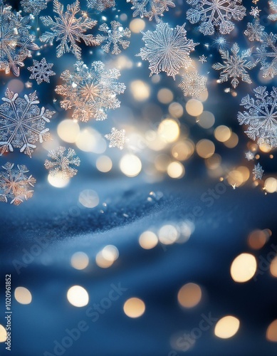Illustration de flocons de neige avec fond bokeh et espace pour un titre - Thème de Noël