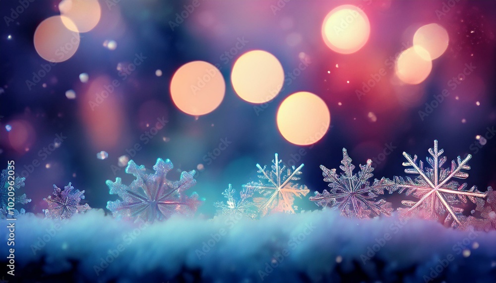 Fototapeta premium Illustration de flocons de neige avec fond bokeh et espace pour un titre - Thème de Noël