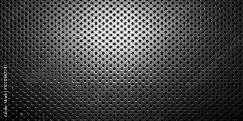 A close-up view of a metallic surface with a repeating pattern of circular holes, illuminated by a single light source, creating a gradient effect across the textured surface.