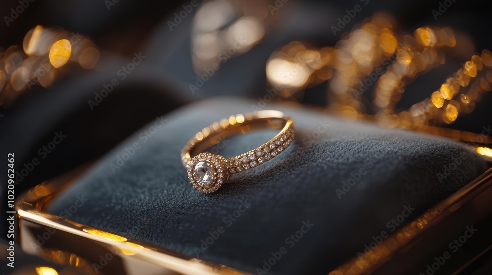 Elegant diamond ring on a velvet cushion, showcasing its brilliance and luxurious design. Elegant diamond ring on a velvet cushion, showcasing its brilliance and luxurious design.