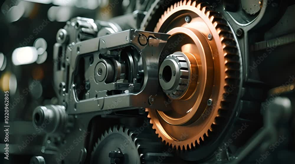 Close-up of a Metallic Gear System with Intricate Details Close-up of a Metallic Gear System with Intricate Details