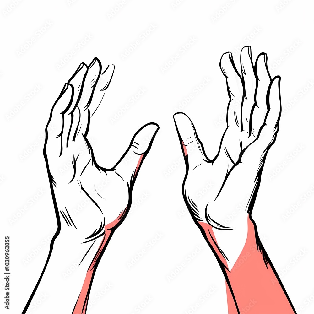 Illustration of two open hands, showcasing anatomy and structure. Illustration of two open hands, showcasing anatomy and structure.