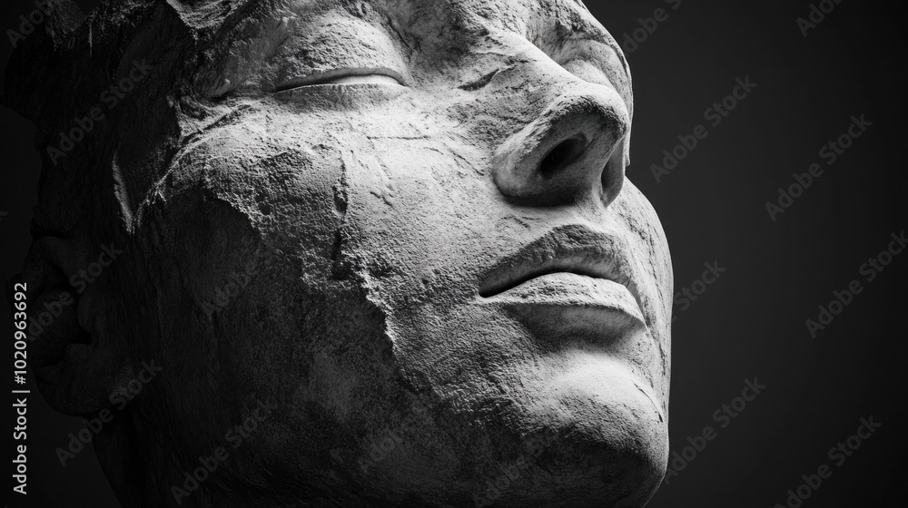Close-up of a Stone Sculpture Face Close-up of a Stone Sculpture Face