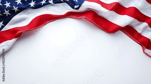 US Flag banner featuring copy space on white background. photo