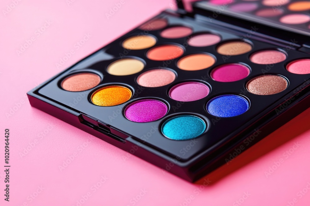 A close-up view of a palette with a soft pink background, ideal for design and art projects A close-up view of a palette with a soft pink background, ideal for design and art projects
