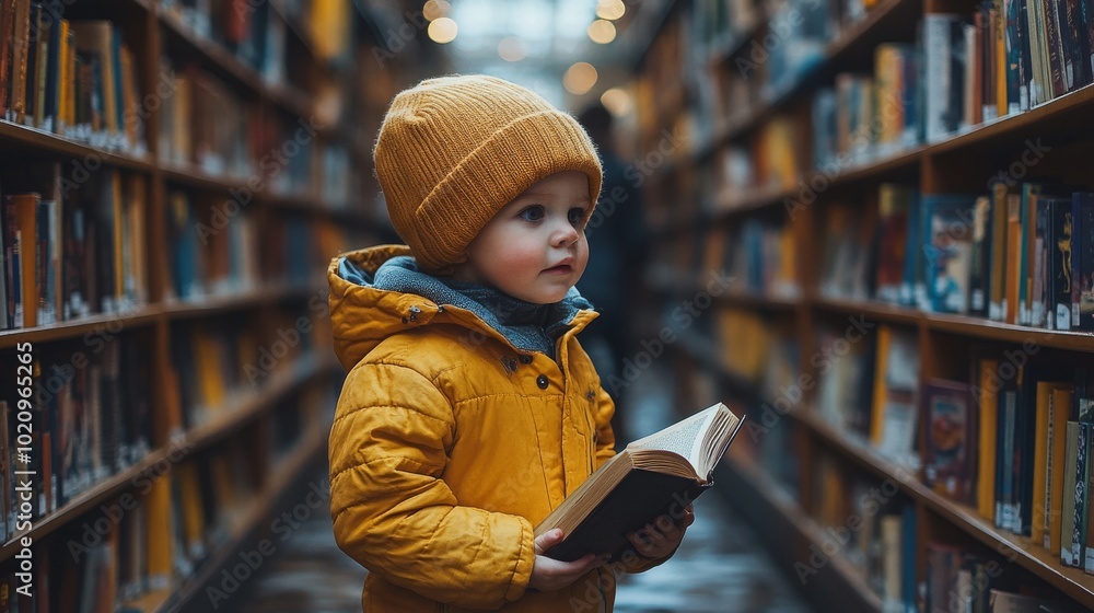 A child in a cozy library of flying books, discovering magical stories on a chilly afternoon A child in a cozy library of flying books, discovering magical stories on a chilly afternoon