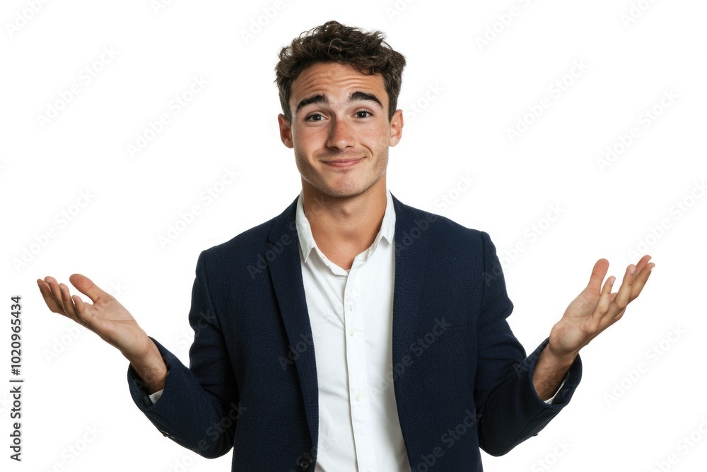 A man wearing a blue jacket and white shirt, possibly for work or casual occasion A man wearing a blue jacket and white shirt, possibly for work or casual occasion