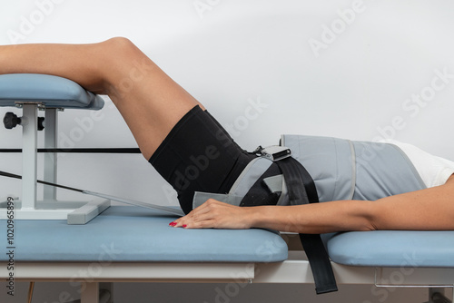 Mechanical traction is used to relieve back pain and stiffness by gently stretching the spine, reducing pressure on spinal discs, and promoting better mobility and recovery photo