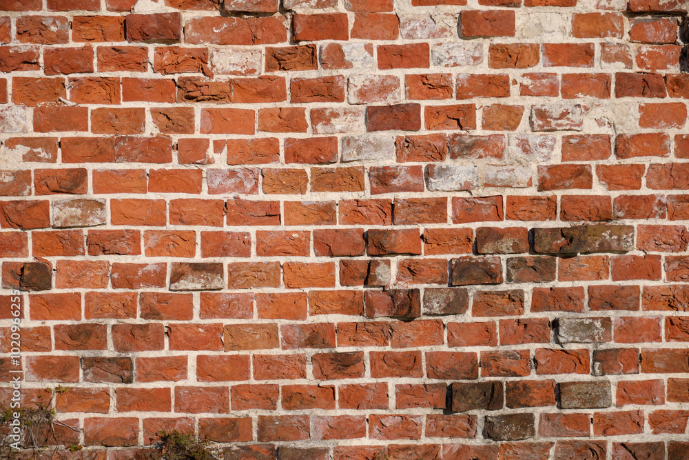 Obraz premium An old red brick brick wall, a place for an inscription