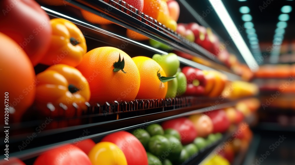 Fresh Produce Display in Grocery Store Aisle Fresh Produce Display in Grocery Store Aisle