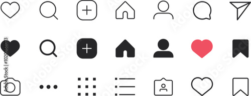 Like Comment Share and Save Button Icon Set of Social Media in Flat Style. Instagram Profile Icons, Increase Likes and Followers, Boost Social Media Presence and Online Visibility
