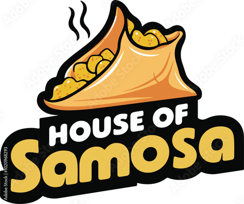 Hand drawn samosa logo template, Suitable for restaurant and shop. House of Samosa Icon