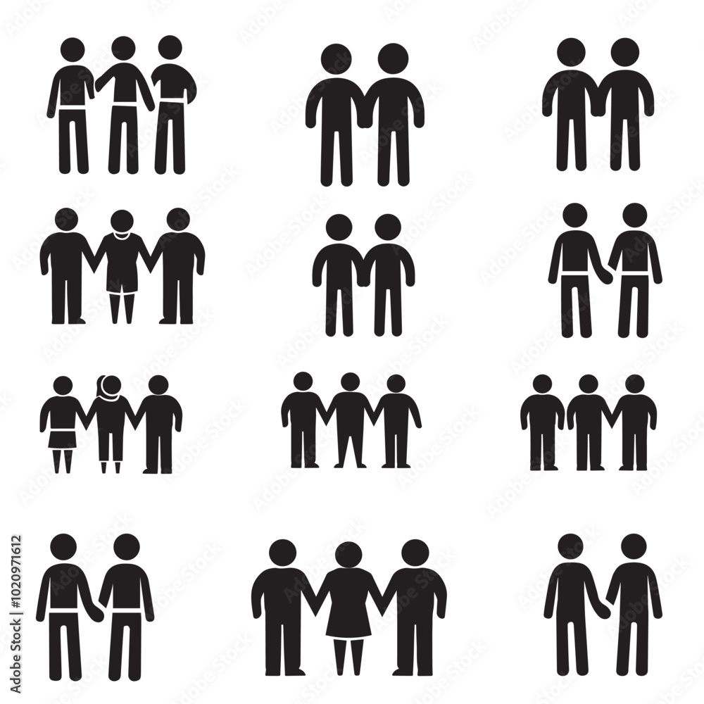 Set of Friendship relationship teammate figure icons - Friendship Silhouette Design Set of Friendship relationship teammate figure icons - Friendship Silhouette Design