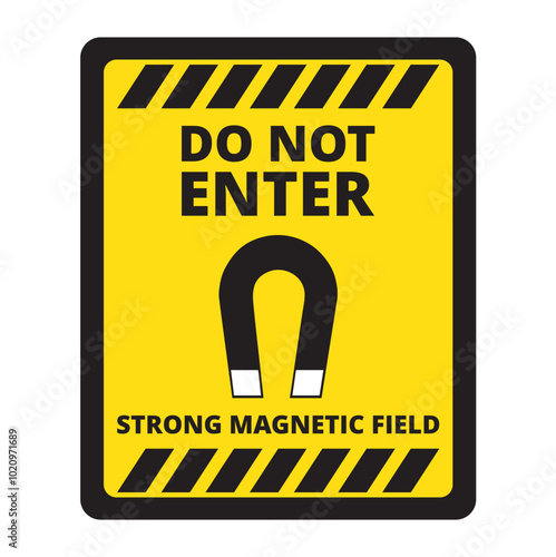 Yellow and black magnetic field warning sign on a white background