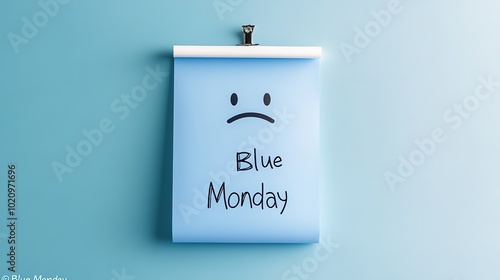 Blue Monday cartoon illustration with sad face,generated with AI.