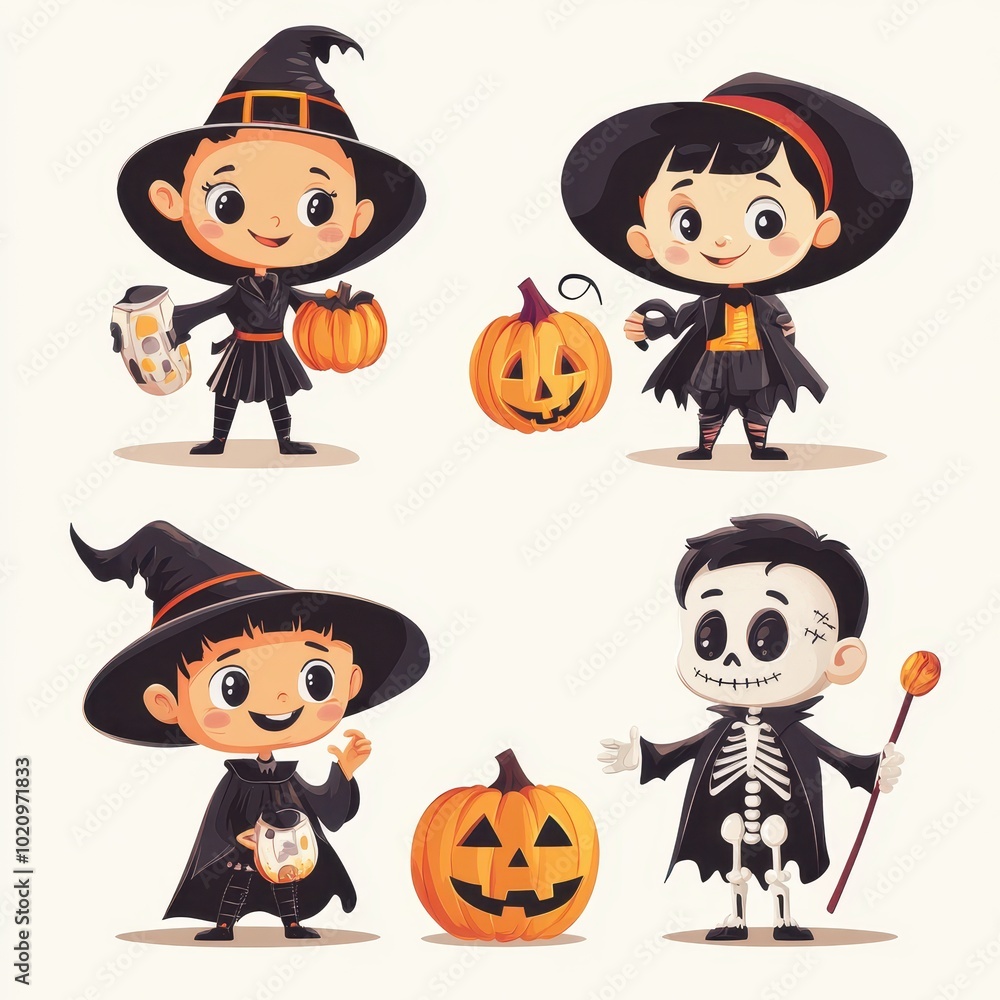 Four Children Dressed in Halloween Costumes Four Children Dressed in Halloween Costumes