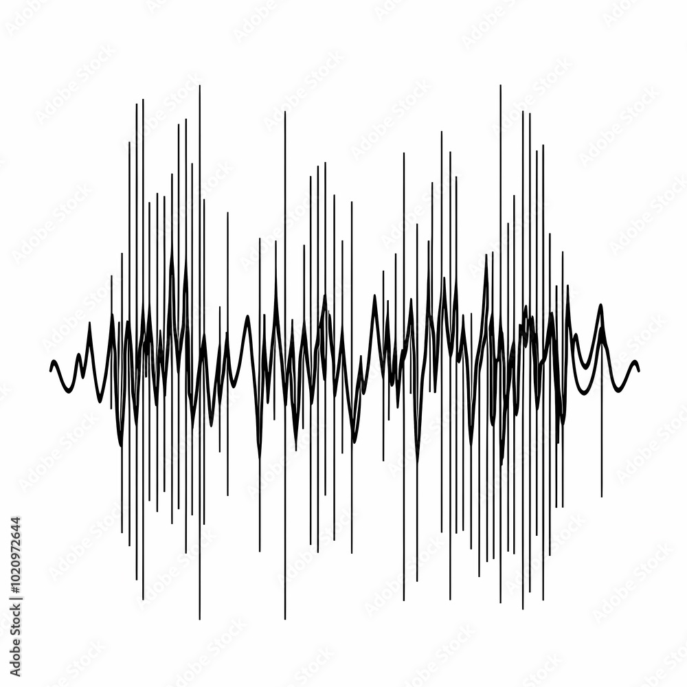 Abstract representation of sound waves with varying heights and frequencies. Abstract representation of sound waves with varying heights and frequencies.