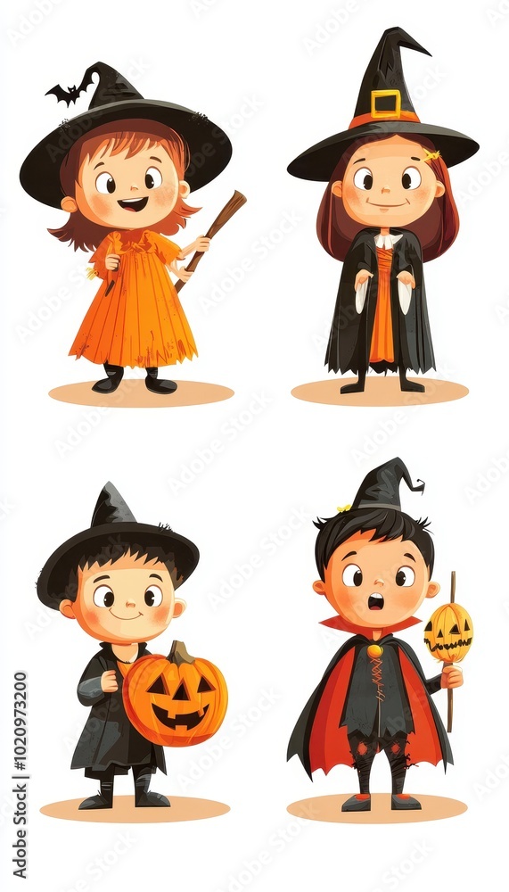 Four Children Dressed in Halloween Costumes Four Children Dressed in Halloween Costumes