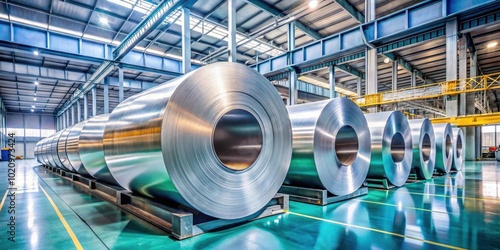 Rows of Shiny Metal Coils in a Large Industrial Warehouse