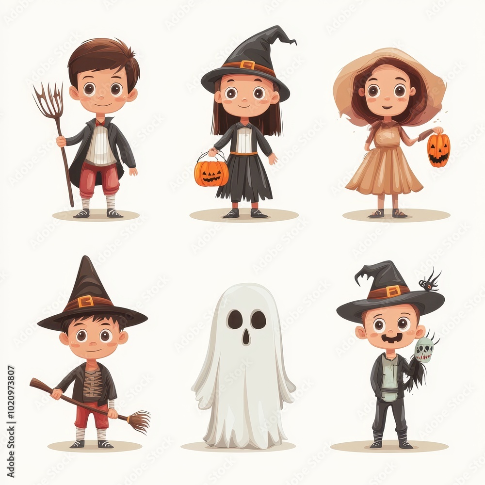 Six Children Dressed in Halloween Costumes