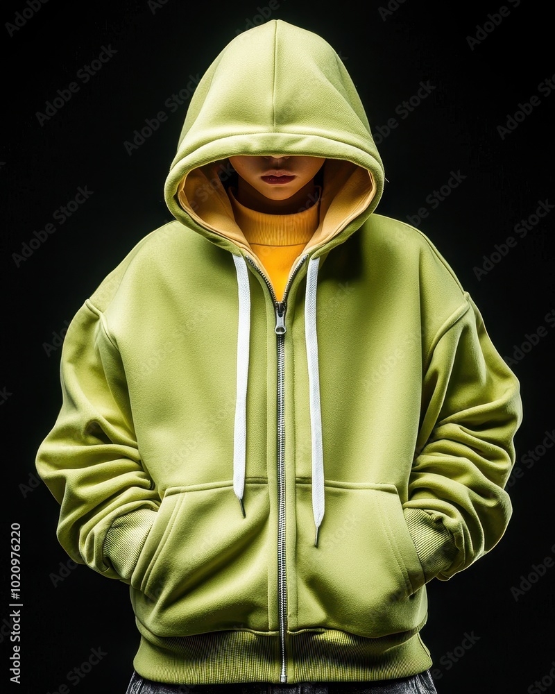 Person in Hoodie with Partially Zipped Design Person in Hoodie with Partially Zipped Design