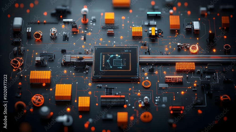 Aerial view of an advanced AI integrated logistics platform managing worldwide supply chains and global distribution channels