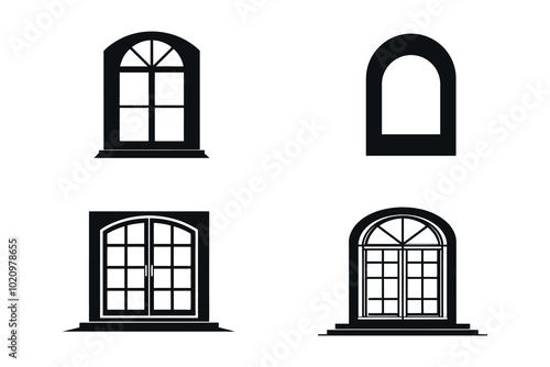 classic window designs in simple black outline style