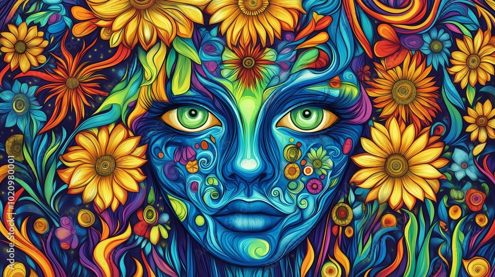 psychedelic trip vibrant illustration colorful face self awareness and creativity maya indian god psychedelic trip vibrant illustration colorful face self awareness and creativity maya indian god