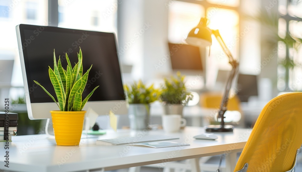 Contemporary office workspace featuring cutting edge technology and stylish notebooks Contemporary office workspace featuring cutting edge technology and stylish notebooks