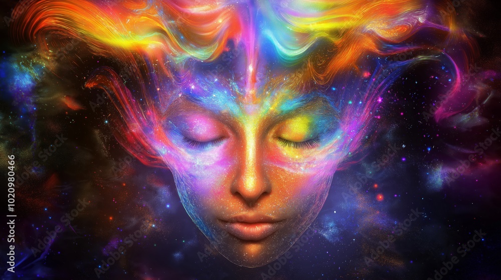 psychedelic trip visual vibrant illustration colorful face self awareness and creativity spiritual psychedelic trip visual vibrant illustration colorful face self awareness and creativity spiritual