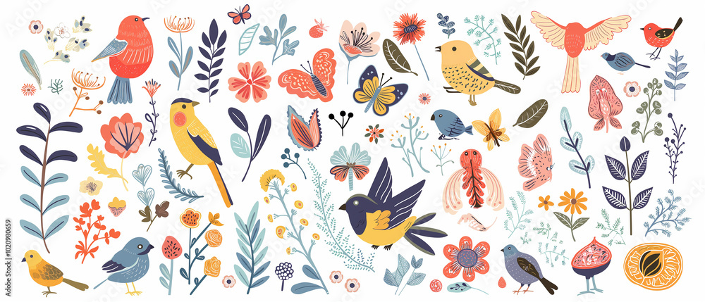 Colorful Birds, Flowers, and Butterflies in Nature Colorful Birds, Flowers, and Butterflies in Nature