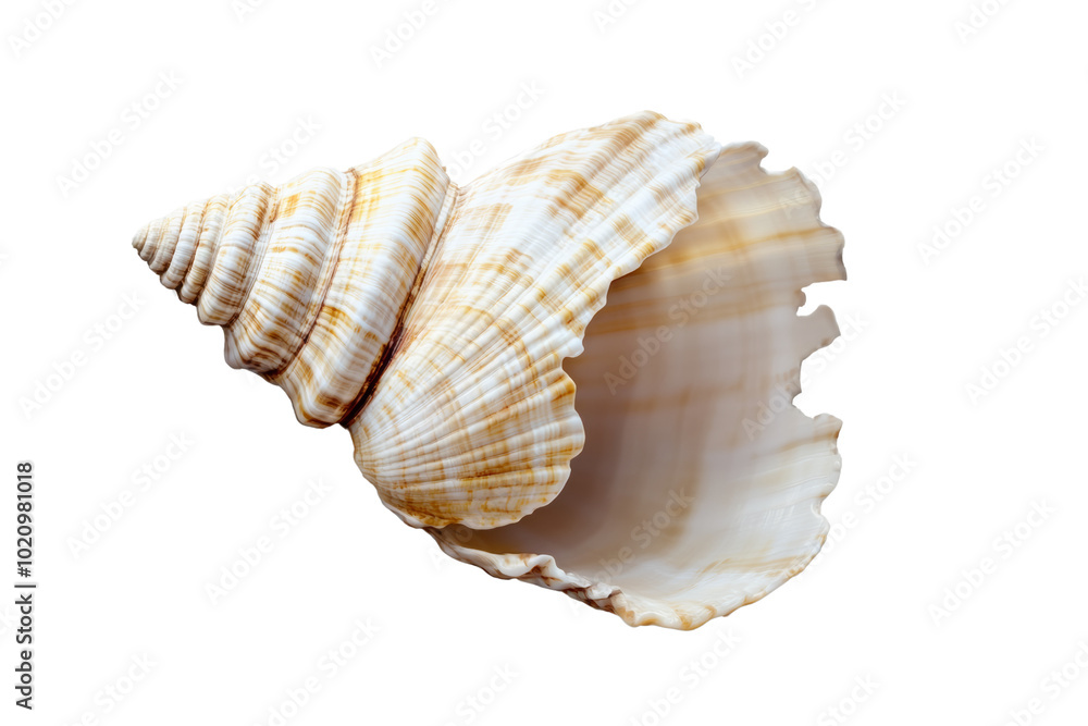 Beautiful seashell with intricate patterns, white isolated background. Beautiful seashell with intricate patterns, white isolated background.