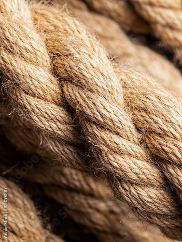 A close-up of an old, heavy rope with three strands woven together, showcasing the texture and strength that it holds up to its extreme use. 