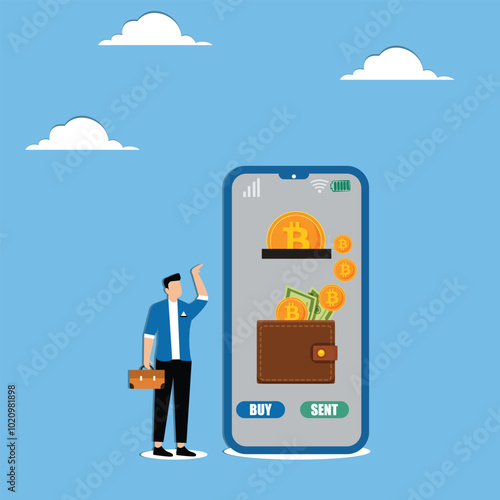 Businessman looking at digital wallet