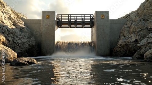 Hydroelectric dam, powerful yet environmentally friendly, 3D illustration photo