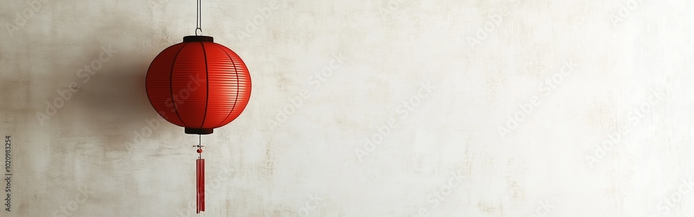 Obraz premium Traditional Red Chinese Lantern Casting Simple White Background, Oriental Culture 