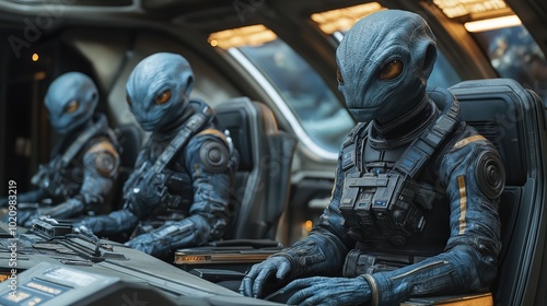 Fototapeta Naklejka Na Ścianę i Meble -  alien crew on the bridge of a spaceship
