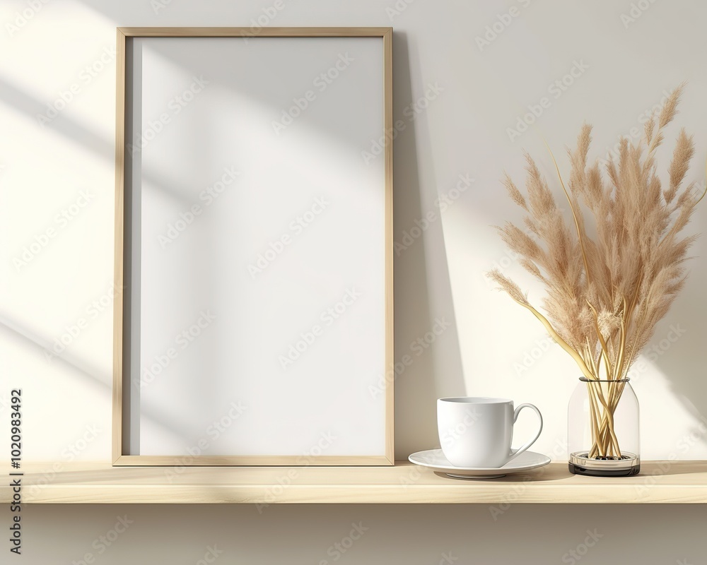 Realistic Photoframe Mockup on an IKEA-Style Shelf Realistic Photoframe Mockup on an IKEA-Style Shelf