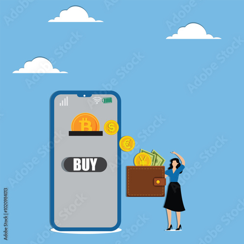Businesswoman sending money from mobile