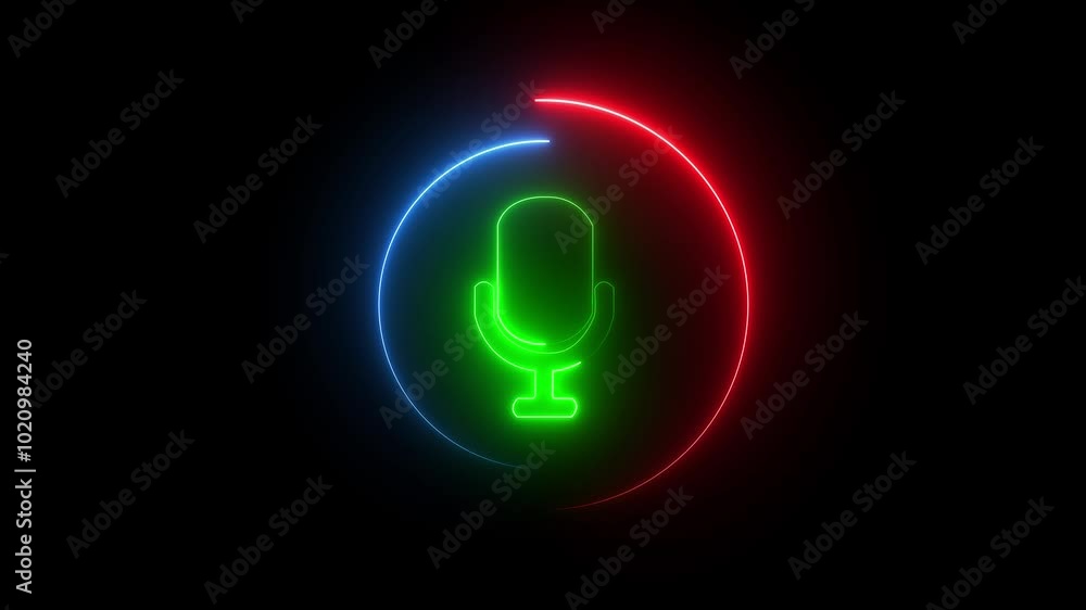Voice recording podcast mic microphone button icon animation. music icon animation. red and green color neon line microphone icon . Voice recording podcast mic microphone button icon animation. music icon animation. red and green color neon line microphone icon .