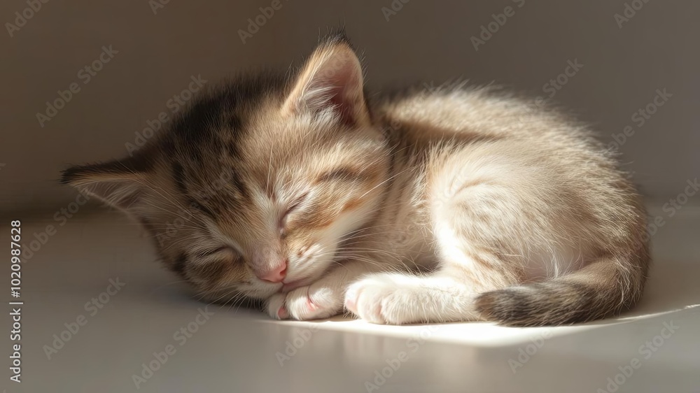 Sleeping Kitten in Sunlight, Ai Generator. Sleeping Kitten in Sunlight, Ai Generator.