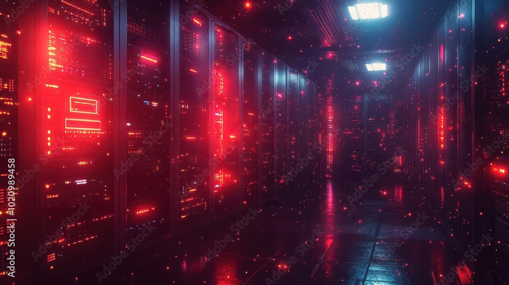 futuristic server room glowing with neon lights featuring sleek switches tangled fiber optic cables and hightech data equipment creating an atmosphere of advanced connectivity futuristic server room glowing with neon lights featuring sleek switches tangled fiber optic cables and hightech data equipment creating an atmosphere of advanced connectivity
