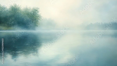 Wallpaper Mural Misty lake with trees and calm water. Torontodigital.ca