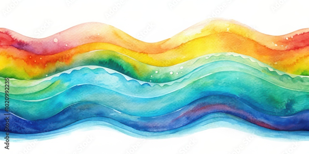 Abstract Watercolor Rainbow Waves Pattern in Shades of Blue, Green, Yellow, Orange, and Red Abstract Watercolor Rainbow Waves Pattern in Shades of Blue, Green, Yellow, Orange, and Red